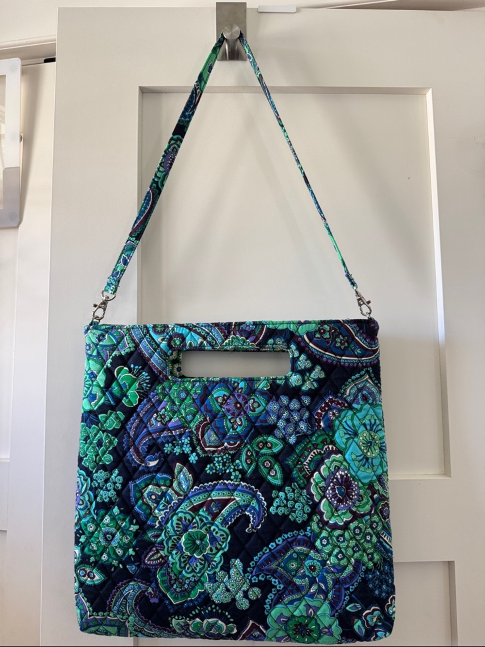 Very Bradley Quilted Floral Paisley Tote Bag in Teal & Navy